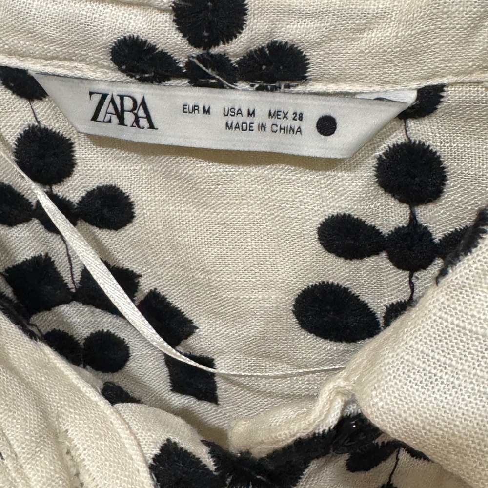 Zara Monochrome Geometric Embroidery Shirt - Picture 8 of 14
